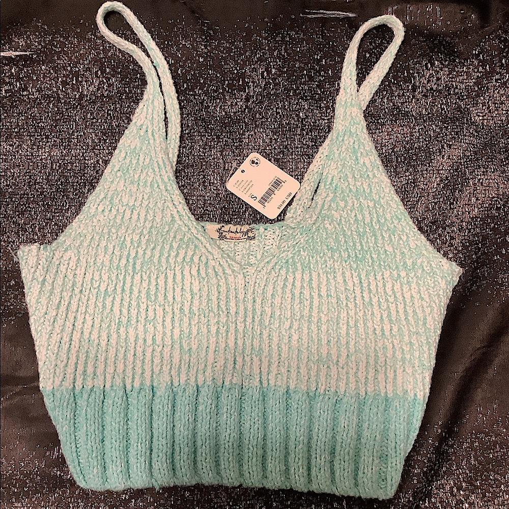 Free People Two-Tone Mint and Cream Knit Crop Top